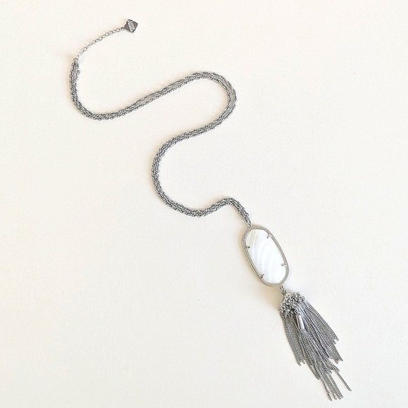 Kendra Scott Rayne Silver Long Pendant Necklace Tassel Mother Of Pearl White - Picture 1 of 10